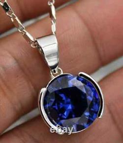 2Ct Round Cut Lab-Created Blue Sapphire Solitaire Pendant 14k White Gold Plated