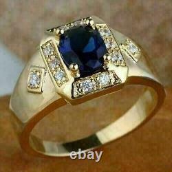 2.10 Ct Oval Cut Simulated Sapphire Men's Wedding Ring 14k Yellow Gold Plated