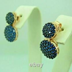 2.20 Ct Round Simulated Blue Sapphire Cluster Drop Earrings 14k Rose Gold Plated