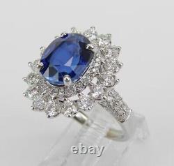 2.40Ct Oval Cut Simulated Blue Sapphire Wedding Halo Ring 14K White Gold Plated