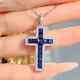 2 Ct Princess Cut Lab-created Blue Sapphire Cross Pendant 14k White Gold Plated