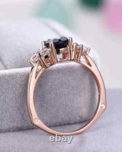 2 CT Round Simulated Blue Sapphire Wedding Engagement Ring 14K Rose Gold Plated