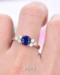 2 CT Round Simulated Blue Sapphire Wedding Engagement Ring 14K Rose Gold Plated