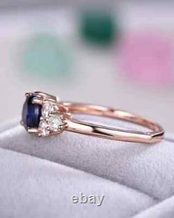 2 CT Round Simulated Blue Sapphire Wedding Engagement Ring 14K Rose Gold Plated