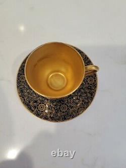 2 Royal Worcester Demitasse Cups & Saucers Cobalt & Gold Antique England