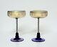2 Venetian Glass Wine Stems Goblets Cobalt Blue And Gold Colored Airtwist