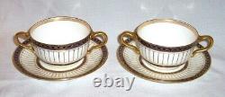 2 Wedgwood (COLONNADE STYLE) X5334 2 HANDLED Cup & Saucers COBALT BLUE & GOLD