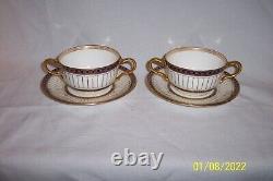 2 Wedgwood (COLONNADE STYLE) X5334 2 HANDLED Cup & Saucers COBALT BLUE & GOLD