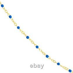 2mm Cobalt Blue Enamel Bead Station Chain Real 14K Yellow Gold 18