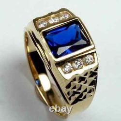 3CT Lab Created Sapphire Men's Engagement Wedding Ring 14K Yellow Gold Finish