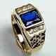 3ct Lab Created Sapphire Men's Engagement Wedding Ring 14k Yellow Gold Finish