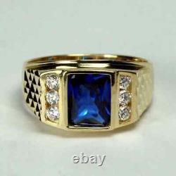 3CT Lab Created Sapphire Men's Engagement Wedding Ring 14K Yellow Gold Finish