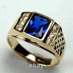 3CT Lab Created Sapphire Men's Engagement Wedding Ring 14K Yellow Gold Finish