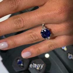 3Ct Cushion Simulated Blue Sapphire Three Stone Band Ring 14K White Gold Plated