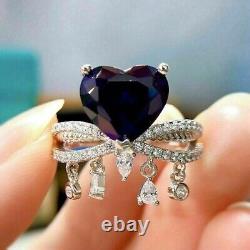 3Ct Heart Cut Simulated Blue Sapphire Women's Ring 14k White Gold Plated Silver