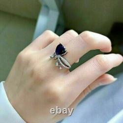 3Ct Heart Cut Simulated Blue Sapphire Women's Ring 14k White Gold Plated Silver