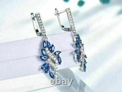 3Ct Marquise Cut Simulated Sapphire Drop/Dangle Earrings 14K White Gold Plated