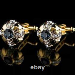 3Ct Round Cut Lab Created Sapphire Diamond Men's Cufflinks 14kYellow Gold Plated