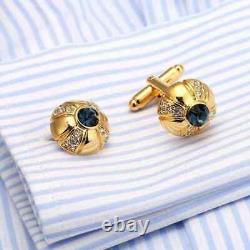 3Ct Round Cut Lab Created Sapphire Diamond Men's Cufflinks 14kYellow Gold Plated