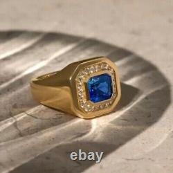 3.00 Ct Asscher Cut Simulated Sapphire Men's Wedding Ring 14k Yellow Gold Plated