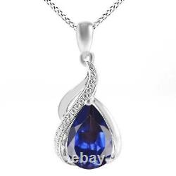 3.20ct Natural tanzanite & Diamond Pendant 14K Solid White Gold