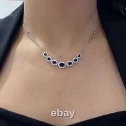 3.45Ct Oval Cut Sapphire Bar Necklace Pendant 14K White Gold Plated Free Chain