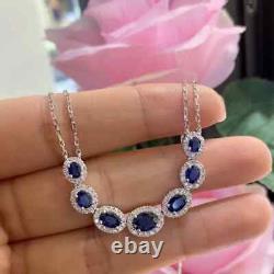 3.45Ct Oval Cut Sapphire Bar Necklace Pendant 14K White Gold Plated Free Chain