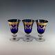 3 Cristal T Medic Murano Glass Cobalt Blue And Gold Goblets