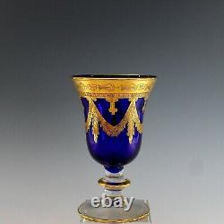 3 Cristal T Medic Murano Glass Cobalt Blue and Gold Goblets