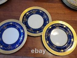 3 Minton Gold Encrusted Cobalt Blue Neoclassical 9 Plates G9905 England