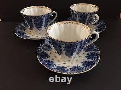 3 Russian Teacup Set Cobalt Blue & Gold Lomonosov Marked