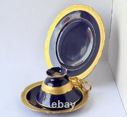 3-tlg. Place Setting Cup Porcelain ILMENAU Cobalt Blue Gold 1960-er Years P382