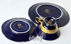 3-tlg. Place Setting Cup Porcelain ILMENAU Cobalt Blue Gold 1960-er Years P382