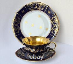 3-tlg. Setting Cup Porcelain Lindner Kueps Bavaria Cobalt Blue Gold Um 1970 P379