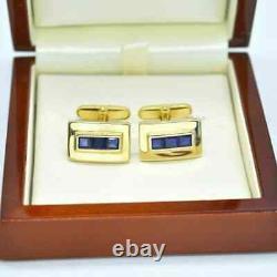 4CT Princess Cut Lab Created Sapphire Suits Cufflinks 14K Yellow Gold Finish