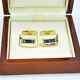 4ct Princess Cut Lab Created Sapphire Suits Cufflinks 14k Yellow Gold Finish