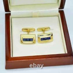 4CT Princess Cut Lab Created Sapphire Suits Cufflinks 14K Yellow Gold Finish