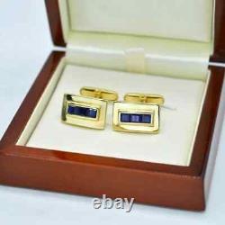 4CT Princess Cut Lab Created Sapphire Suits Cufflinks 14K Yellow Gold Finish