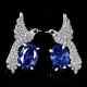 4ct Oval Cut Lab-created Blue Sapphire Bird Stud Earrings 14k White Gold Plated