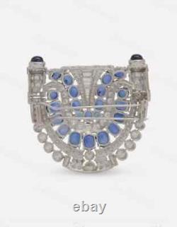 4Ct Round Cut Lab Created Blue Sapphire Diamond Brooch Pin 14K White Gold Plated