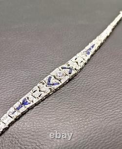 4Ct Round Simulated Sapphire & Diamond Art Deco Bracelet 925 Sterling Silver