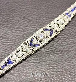 4Ct Round Simulated Sapphire & Diamond Art Deco Bracelet 925 Sterling Silver