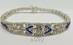 4Ct Round Simulated Sapphire & Diamond Art Deco Bracelet 925 Sterling Silver