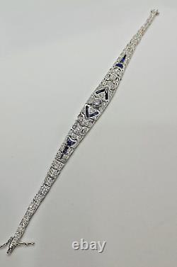 4Ct Round Simulated Sapphire & Diamond Art Deco Bracelet 925 Sterling Silver