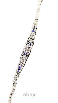 4Ct Round Simulated Sapphire & Diamond Art Deco Bracelet 925 Sterling Silver