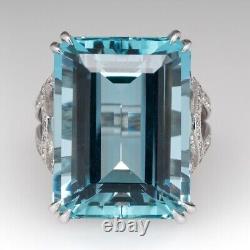 4.30 Ct Emerald Simulated Blue Topaz Solitary Wedding Ring 14K White Gold Plated