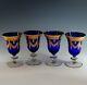 4 Crystal T Medic Murano Glass Cobalt Blue And Gold Goblets