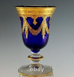 4 Crystal T Medic Murano Glass Cobalt Blue and Gold Goblets