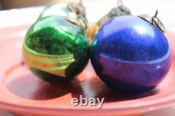 4 Pc Kugel Ornament Vintage Cobalt Blue, Green & Golden Round Halloween Gifts X-5