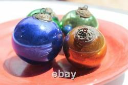 4 Pc Kugel Ornament Vintage Cobalt Blue, Green & Golden Round Halloween Gifts X-5